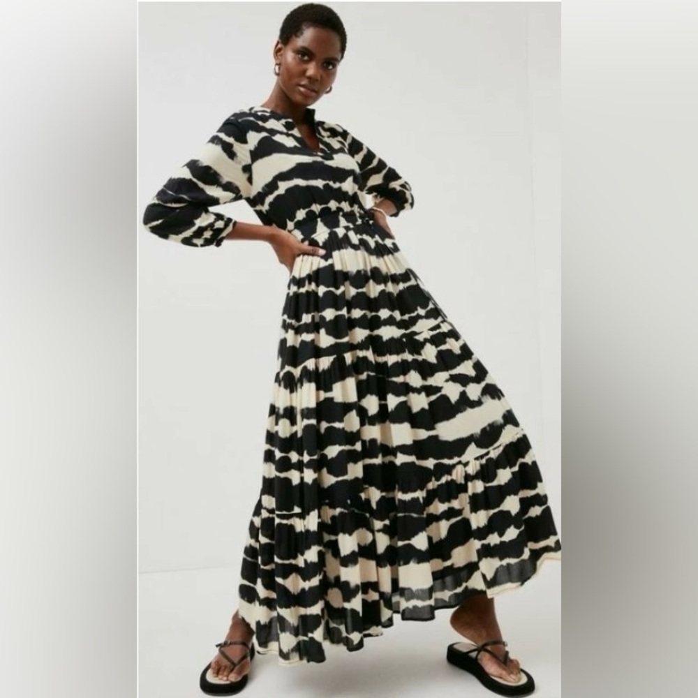 Karen Millen Black and White Tiered Sundress with Bishop Sleeves